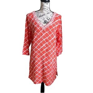 Land's End Boho Embroidered Gauze Cover Up/Tunic Size M Geometric Resort Beach
